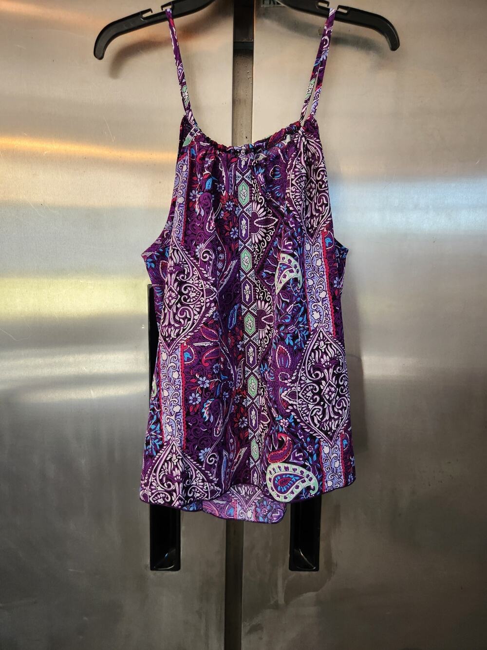 SHEIN Curve Womens Swing Cami Tank 1XL | Purple Paisley Boho Adjustable Straps